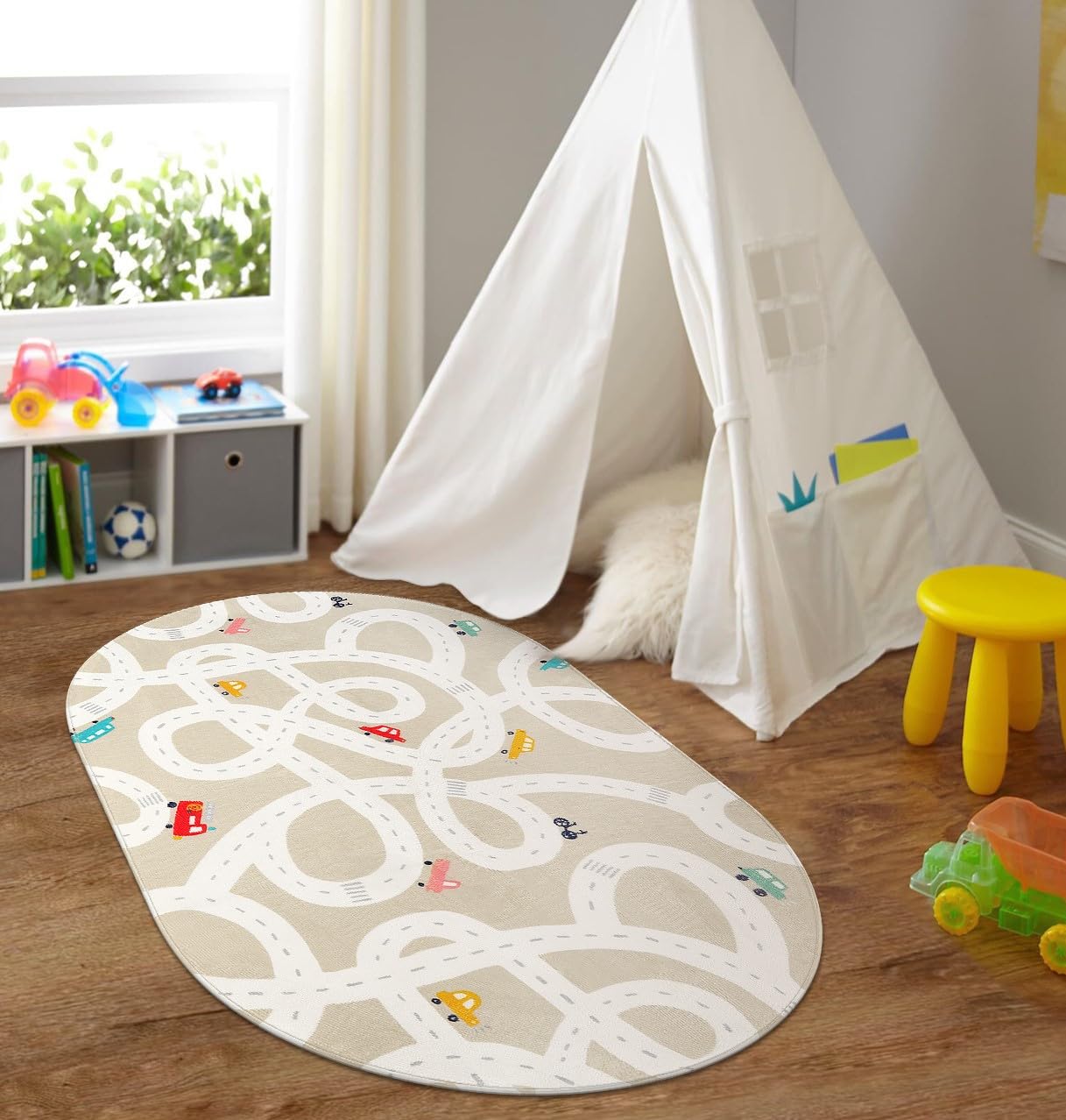 LIVEBOX Road Traffice Kids Rug, 3x5 Floor Mats for Kids Room, Non-Slip Machine Washable Rugs for Playroom, Soft Fun & Learning
