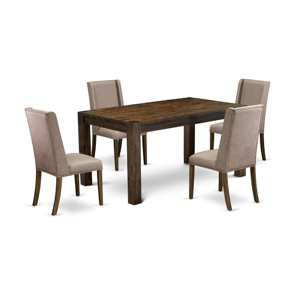 East West Furniture Cnfl5-77-16 5 Piece Dining Table Set For 4 Includes A Rectangle Rustic Wood Dinner Table And 4 Dark Khaki Linen Fabric Upholstered Chairs, 36X60 Inch, Jacobean