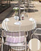 Queenker Outdoor Tablecloth With Umbrella Hole, Khaki And White Stripe Round Tables Waterproof Tabletop Collection For Patio, Ga