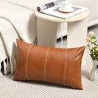 Fancy Homi 2 Packs Brown Boho Long Lumbar Faux Leather Decorative Throw Pillow Covers 12X24 Inch For Living Room Couch Bed, Hand