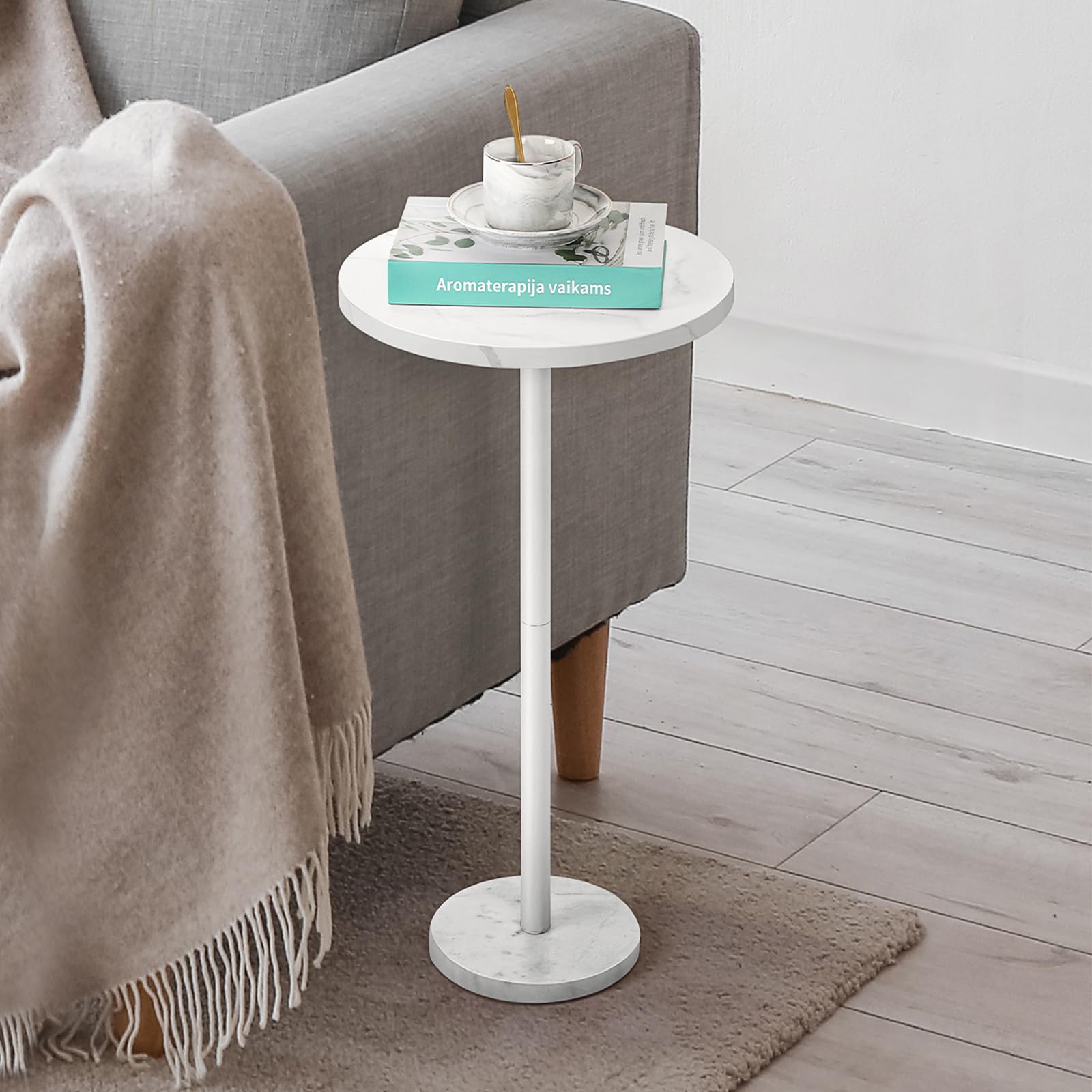 smusei Small Black Side Table, Round Coffee Table with Marble Base, Sofa Side Table for Living Room, Bedroom, 32 cm Side Table f