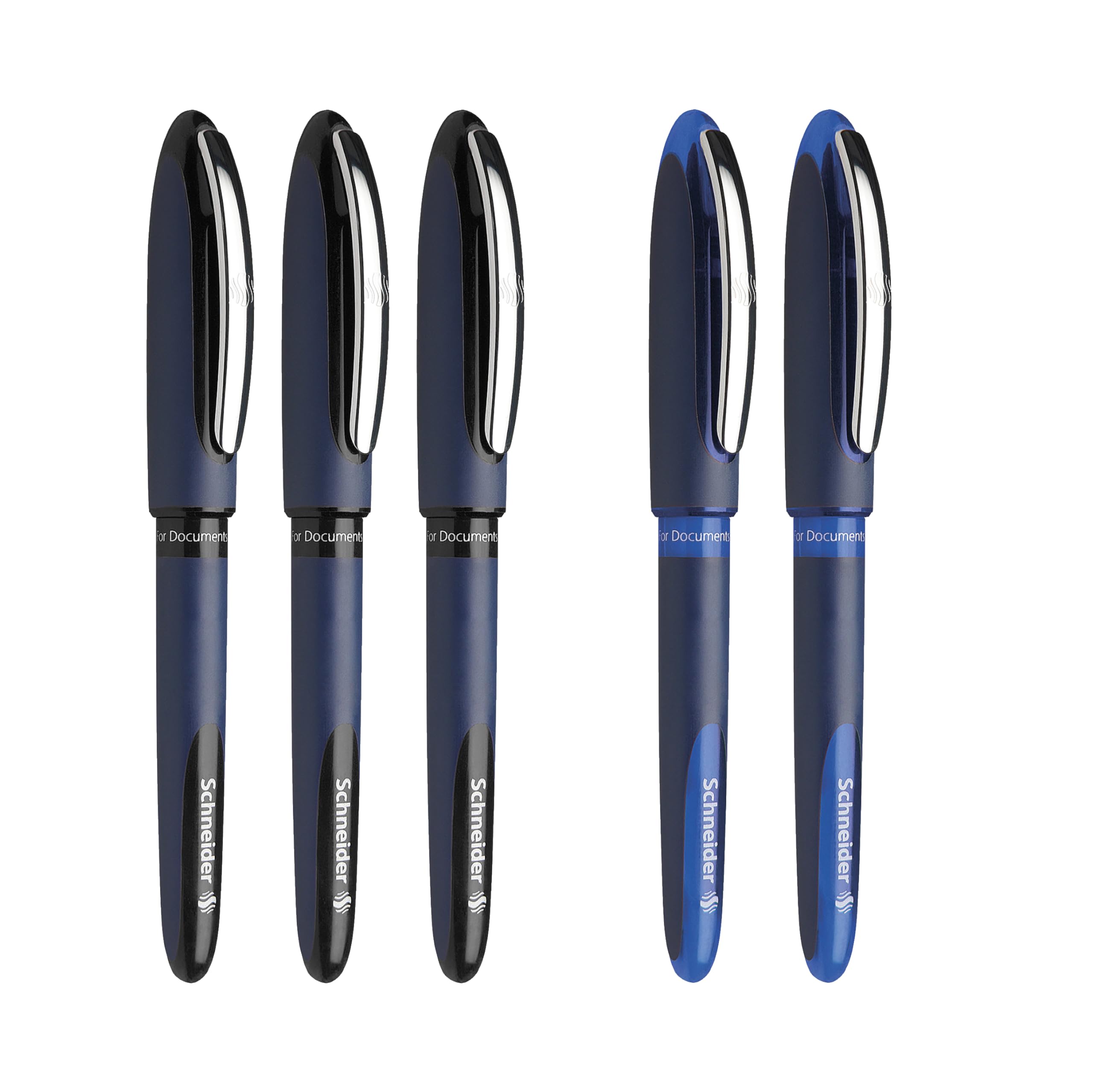 Schneider One Business Rollerball Pens, Ultra Smooth 0.6Mm Tip, 5 Pens Includes 3 Black, 2 Blue