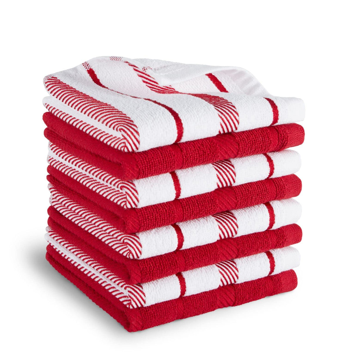 KitchenAid Albany Dishcloth 8 Pack Set, Passion Red/White, 12x12