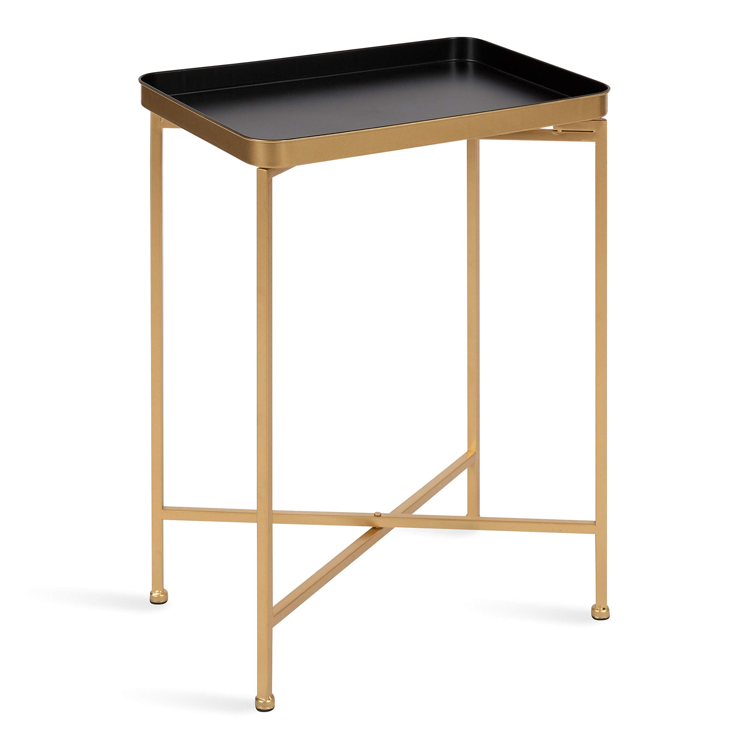 Kate and Laurel Celia Modern Tray Side Table, 18 x 12 x 26, Black and Gold, Foldable Rectangular End Table for Storage and Displ