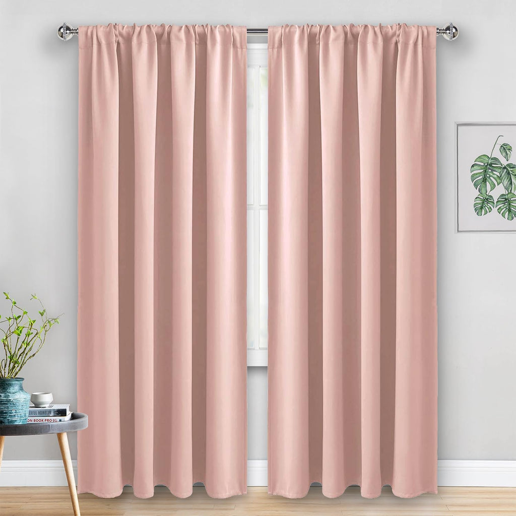 Jiuzhen Blush Pink Blackout Curtains For Bedroom - Thermal Insulated Room Darkening Rod Pocket Curtains For Living Room, Set Of 2 Panels With Tiebacks, 52 X 96 Inch Length, Blush Pink
