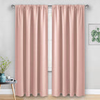 Jiuzhen Blush Pink Blackout Curtains For Bedroom - Thermal Insulated Room Darkening Rod Pocket Curtains For Living Room, Set Of 2 Panels With Tiebacks, 52 X 96 Inch Length, Blush Pink