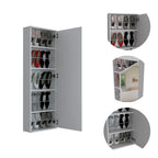 Baltimore Wall Mounted Shoe Rack With Mirror, Single Door, And Five Internal Storage Shelves, Approximate Capacity For Ten Shoes, 54&Quot; H, White, Bedroom