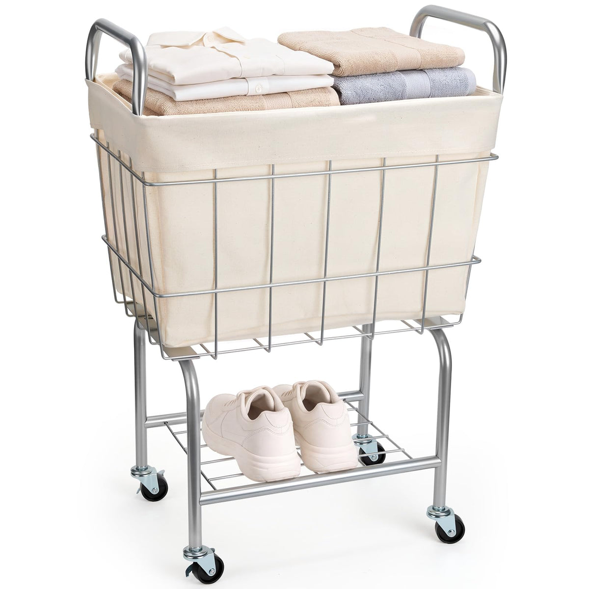 OBreezify Rolling Laundry Basket with Wheels 26 Height Metal 2Tier Cart