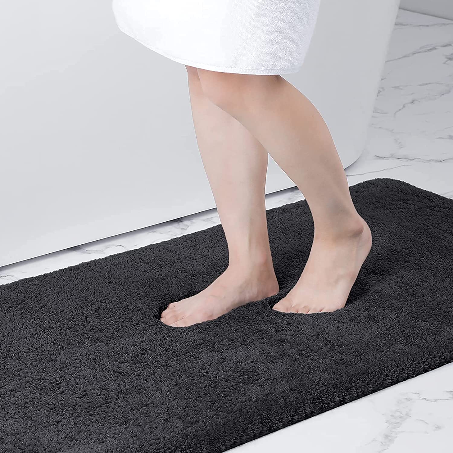 LUCRE Microfiber Bathroom Rugs (16x24, Charcoal Grey) Shaggy Soft and Absorbent, Non Slip, Thick Plush, Machine Washable Bath Ma