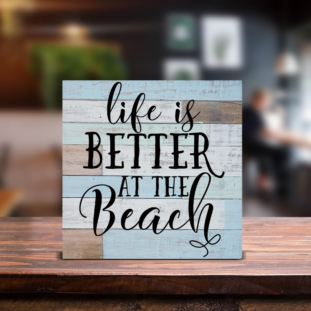 Hoijaumai Life Is Better At The Beach Wooden Box Sign Desk Decor, Beach House Sign Beach Life Quote Wood Sign For Home Beach Hou