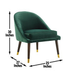 Steve Silver Avalon Emerald Green Velvet Tubular Hardwood Legs, Brass Tips, Mid-Century Modern Design Accent Lounge Chair, Mid-Century Modern, Hardwood Legs w/Brass Tips, 24.5 x 27 x 30, Green