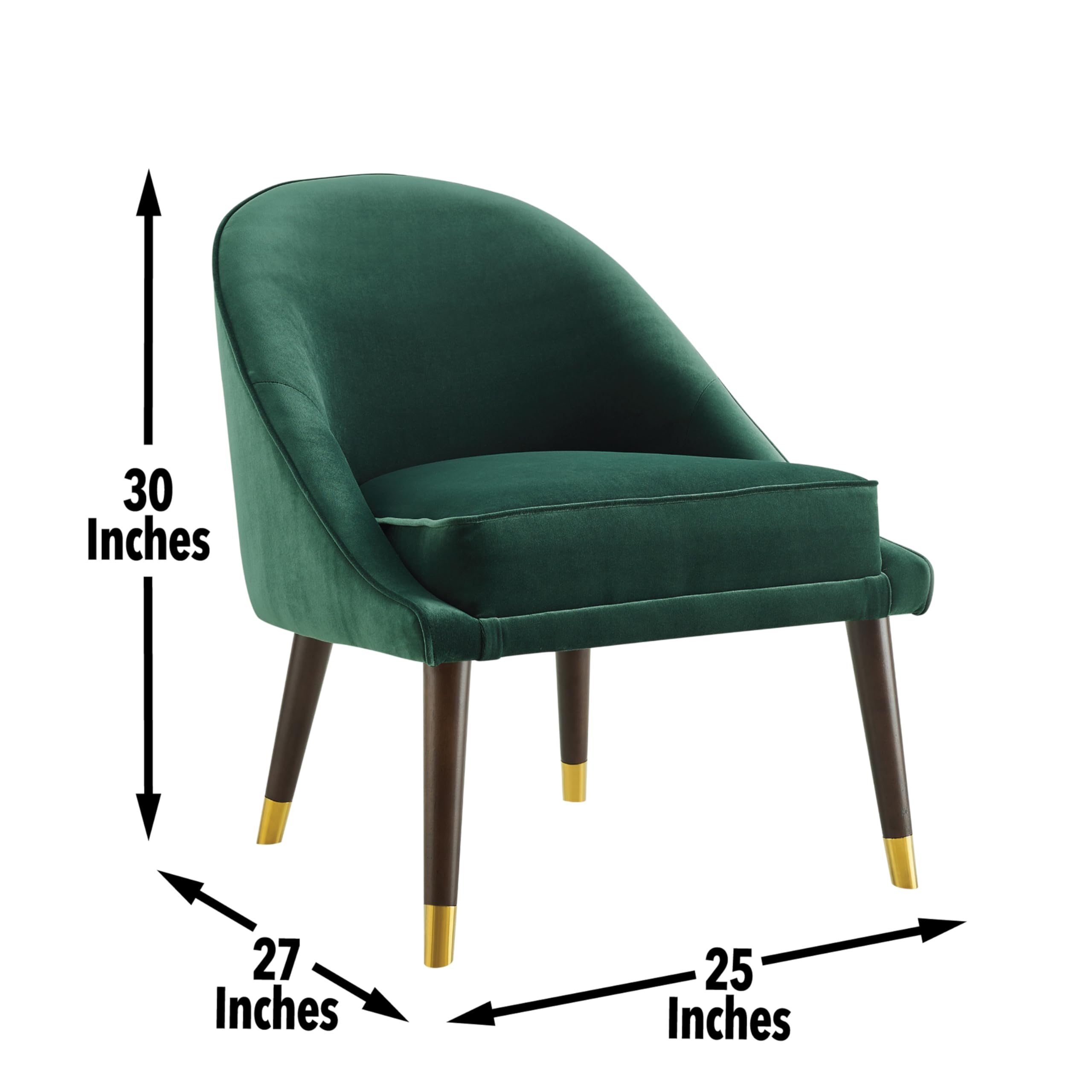Steve Silver Avalon Emerald Green Velvet Tubular Hardwood Legs, Brass Tips, Mid-Century Modern Design Accent Lounge Chair, Mid-Century Modern, Hardwood Legs w/Brass Tips, 24.5 x 27 x 30, Green