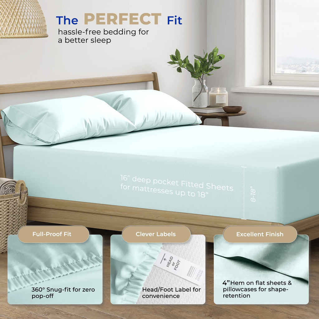 Thread Spread Twin Xl Sheets - 400 Thread Count 3 Pc Xl Twin Sheet, 100% Cotton Twin Xl Sheet Sets, Extra Long Twin Sheets For Dorm Room, Soft, Cooling & Luxury Sateen Sheets, Cotton Sheets (Sea Foam)