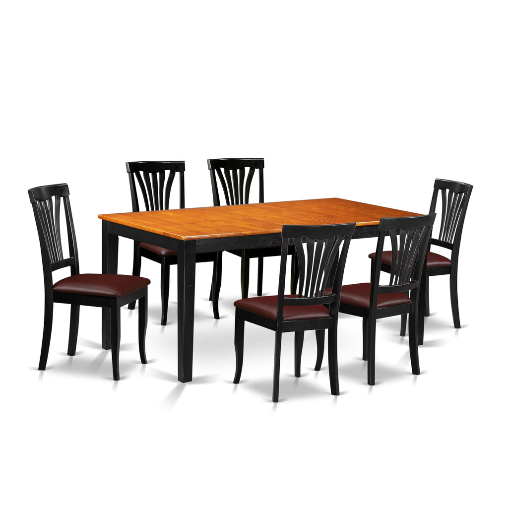 East West Furniture NIAV7-BCH-LC 7 Piece Modern Dining Table Set Consist of a Rectangle Wooden Table with Butterfly Leaf and 6 Faux Leather Dining Room Chairs, 36x66 Inch, Black & Cherry