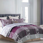 Sleepbella Comforter Twin Size, 600 Thread Count Cotton Grey Paisley & Purple Comforter Sets, Down Alternative Bedding Set 2Pcs(