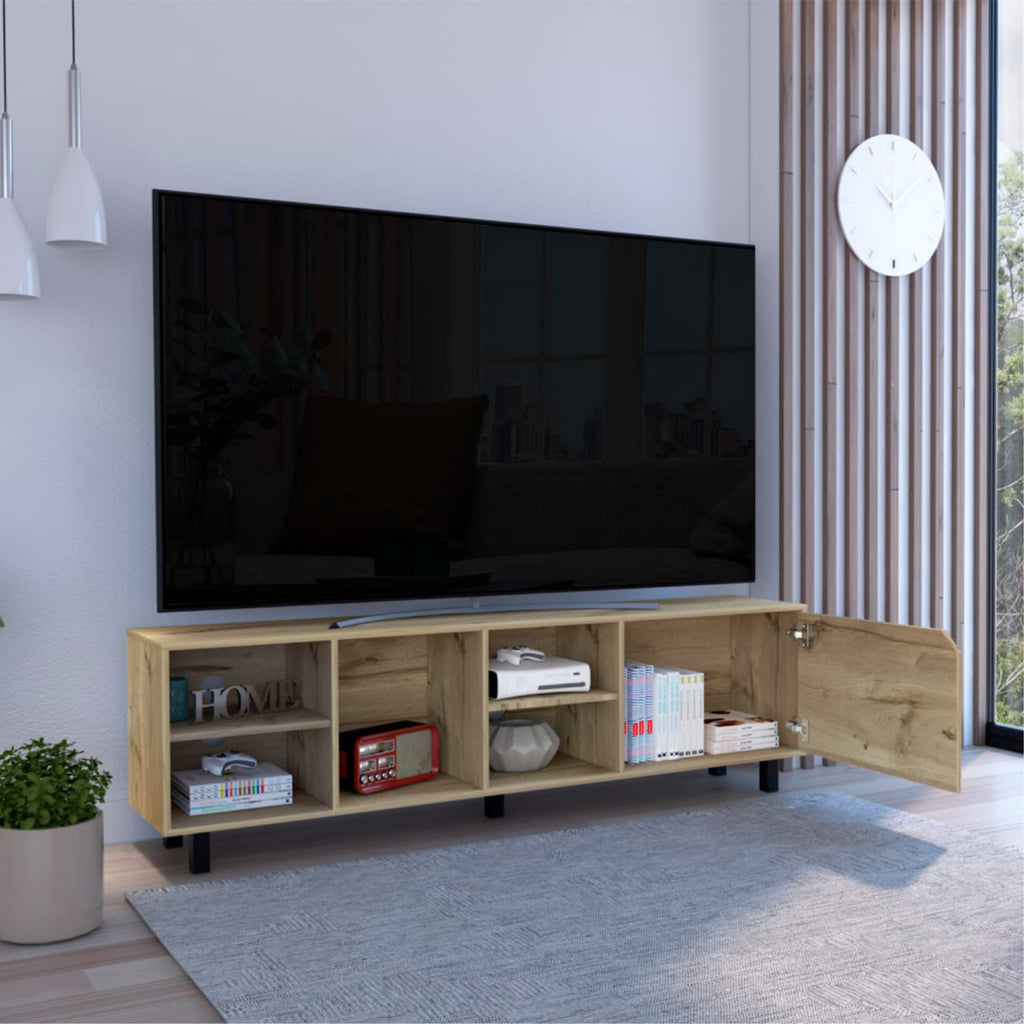 DEPOT E-SHOP Conquest Tv Stand for Tv´S Up 70", 4 Open Shelves, 5 Legs, Light Oak