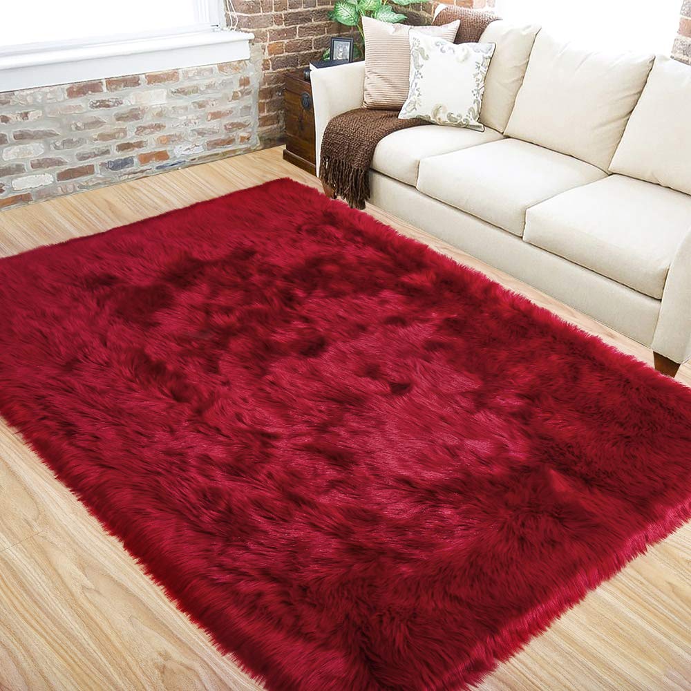 LOCHAS Ultra Soft Fluffy Rugs Faux Fur Sheepskin Area Rug for Bedroom Bedside Living Room Carpet Nursery Washable Floor Carpets,