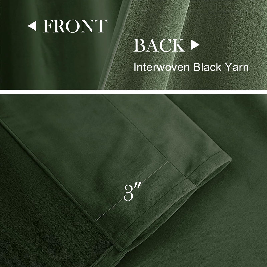 Lazzzy Green Velvet Curtain Thermal Insulated Curtains 63 Inch Long Drapes For Bedroom Living Room Darkening Window Treatments Rod Pocket, Set Of 2, Moss Green