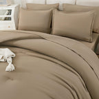 Litanika King Size Comforter Set Taupe - 7 Pieces Bed In A Bag King Beddding Comforter Sets, Solid Lightweight Bed Set With Comf
