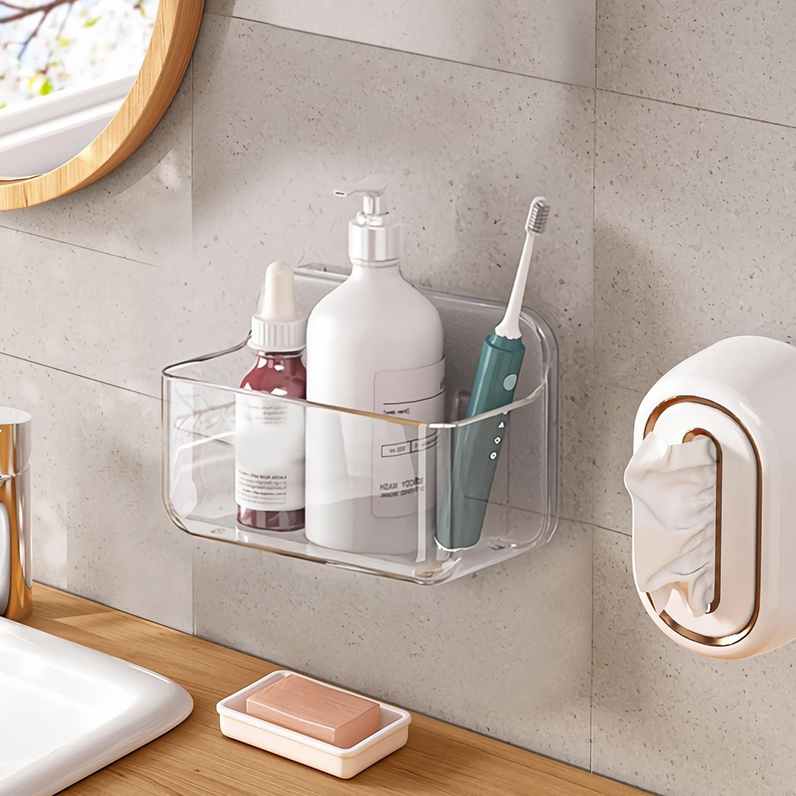 Diesisa Acrylic Wall Mount Organizer, Self Adhesive Organizer for Wall, Cabinet Door Organizer, with Self Adhesive Tape, for Bat