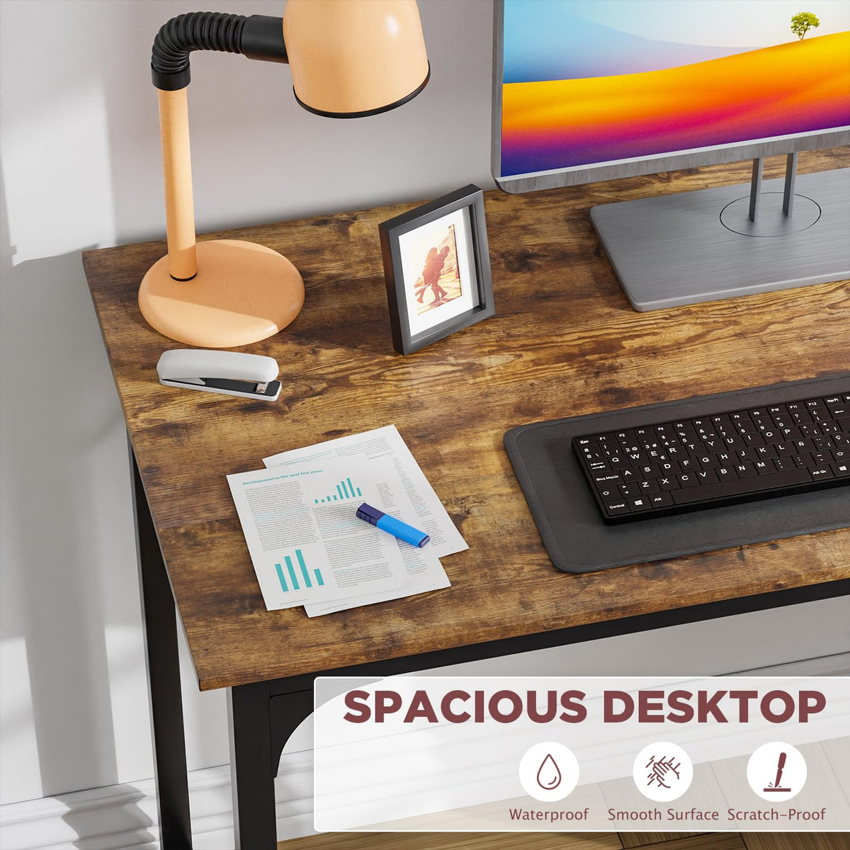 Paylesshere 32/39/47 Inch Computer Desk Study Writing Table, Adjustable Feet, Modern Furniture For Home Office (1, Brown, 39 Inch)