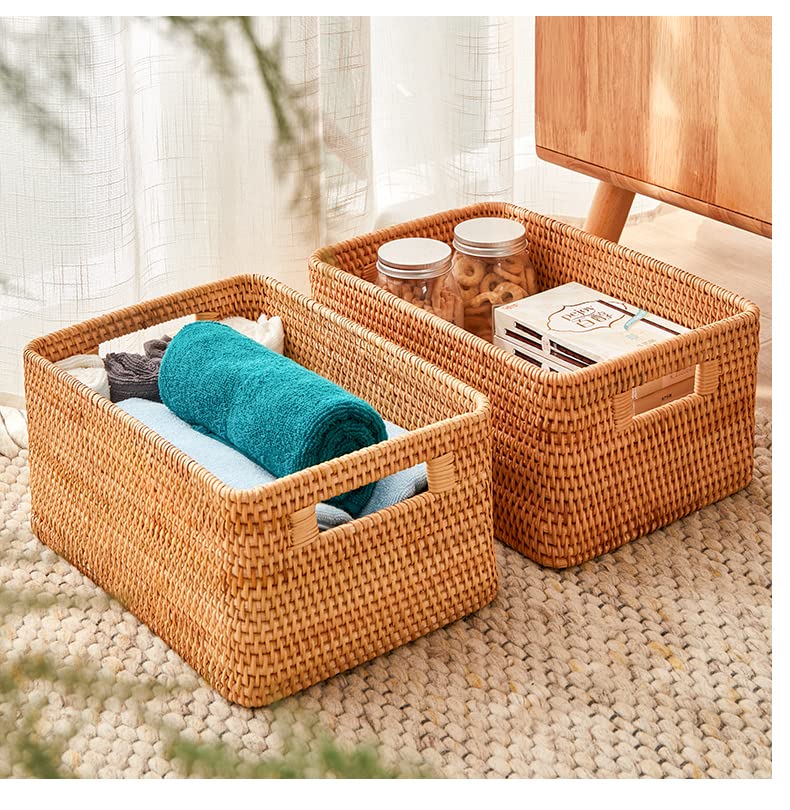 Fiyammy Rattan Basket With Lid, Large Lidded Basket For Storage Rattan Box(15.3' L  11.4'W  9.5'H)
