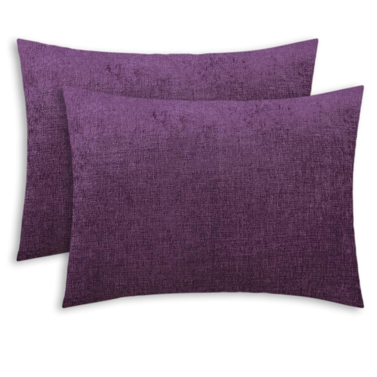 Calitime Pack Of 2 Cozy Standard Pillow Shams Cases For Bed Bedding Decoration Solid Dyed Soft Chenille 20 X 26 Inches Plum Purp