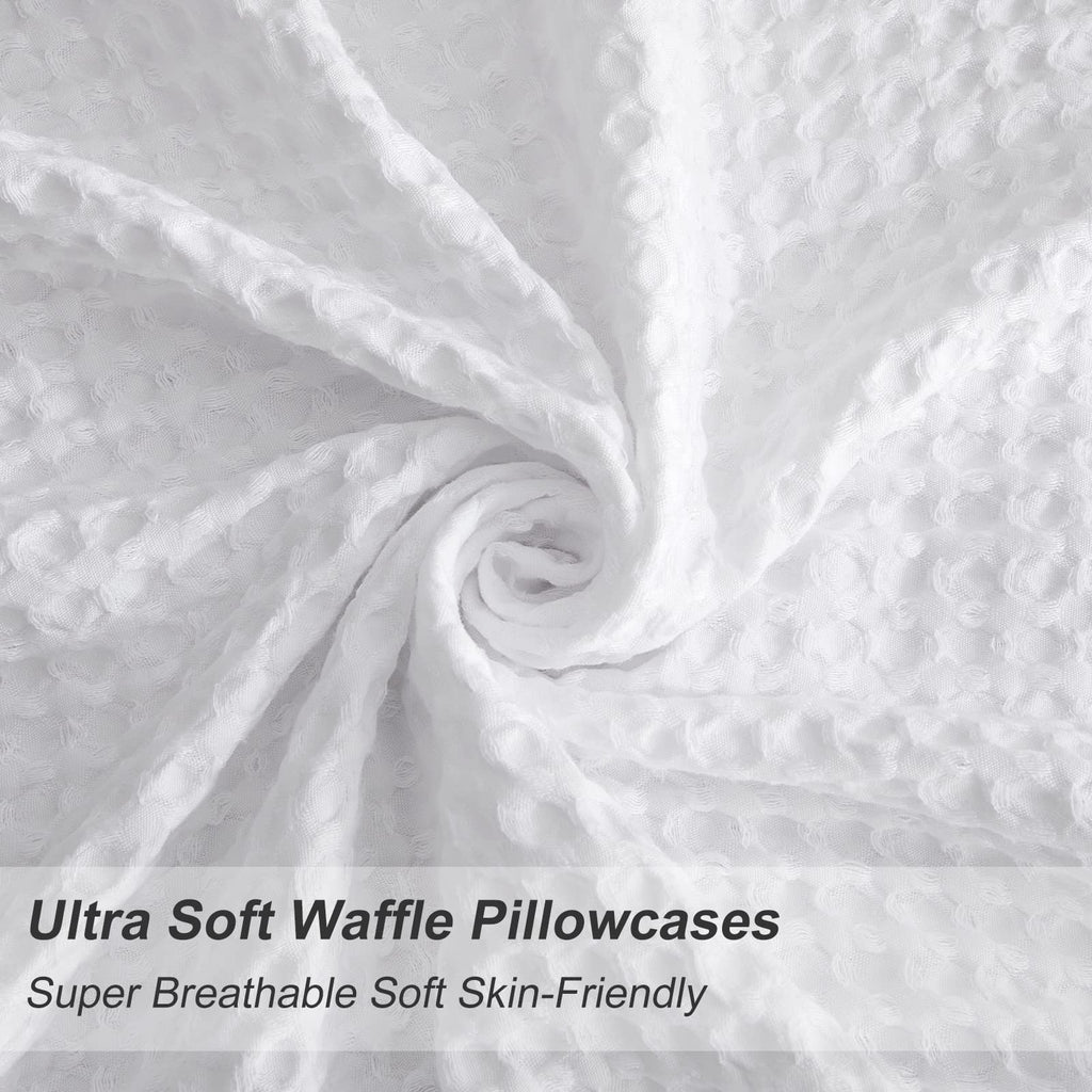 Phf Ultra Soft Waffle Weave Pillowcases King Size 20' X 36' 2 Pack, No Insert, Breathable Skin-Friendly Pillow Shams, Decorative Waffle Weave Pillow Case Covers, White