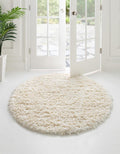 Rugs.com Infinity Collection Solid Shag Area Rug 5 Ft Round Pearl Shag Rug Perfect for Kitchens, Dining Rooms