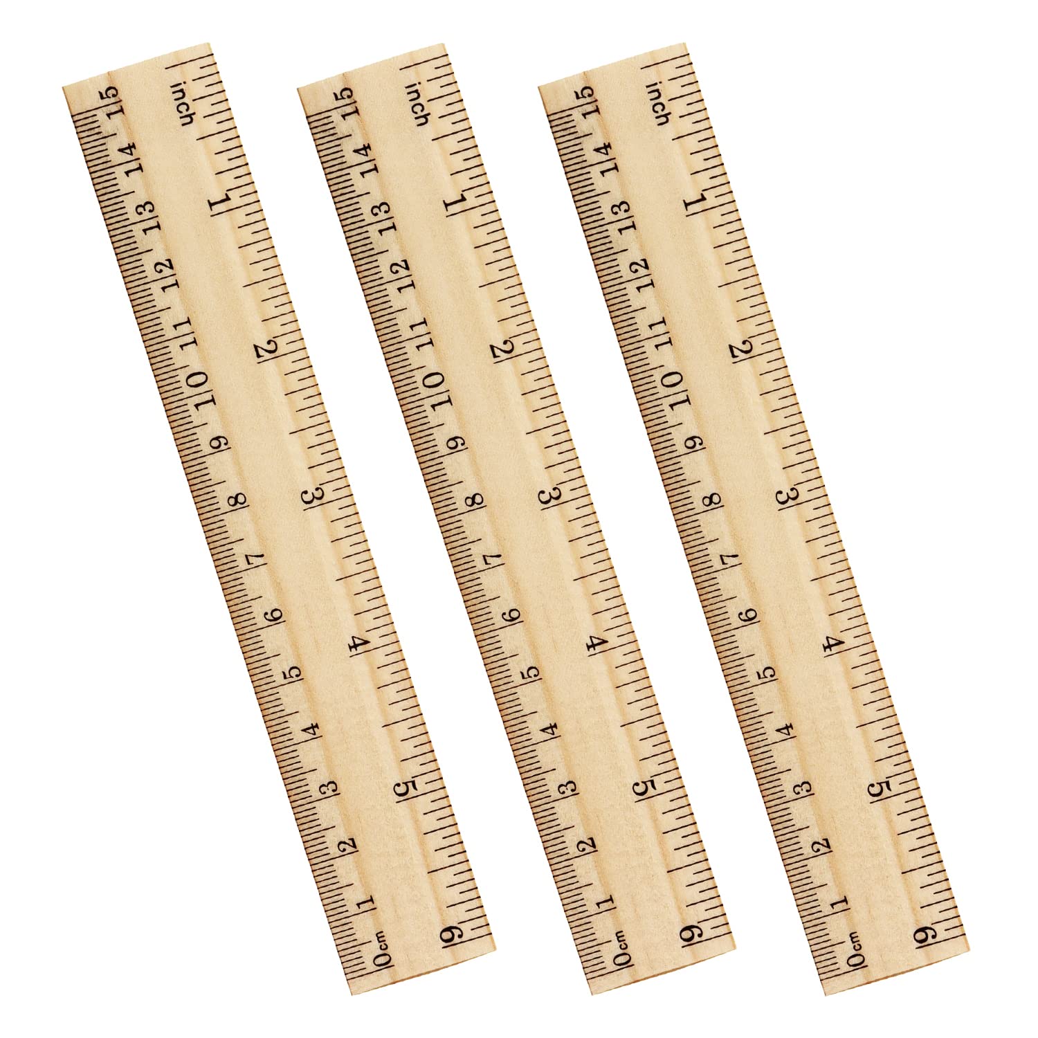 Zztx 3 Pack Wooden Ruler 6 Inch Rulers Bulk Wood Measuring Ruler For Students Office School Supplies 2 Scale (15 Cm)
