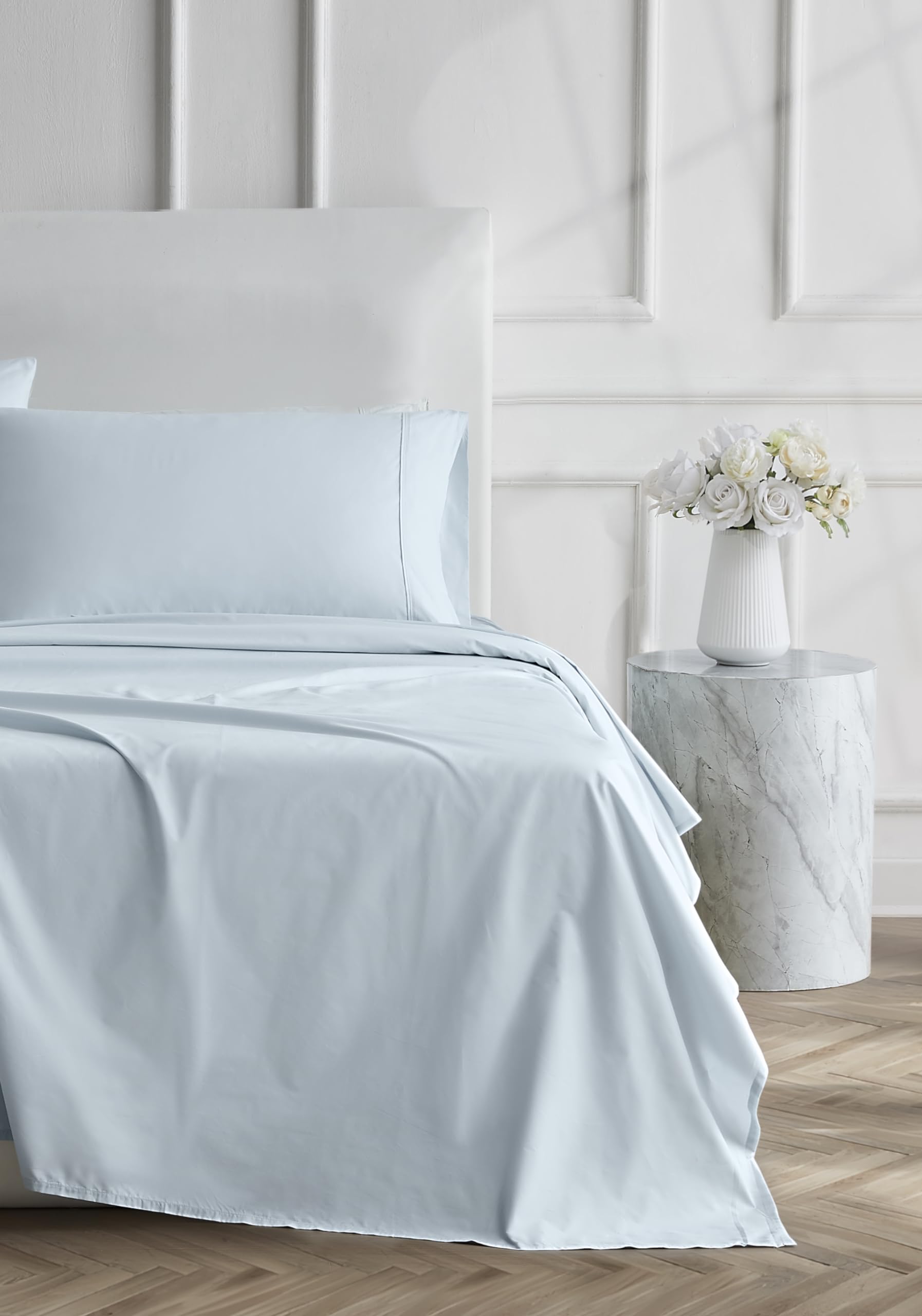 Linen Closet Luxury Cotton 400 Thread Count Ultimate Cotton Percale 3-Piece Sheet Set, Twin, Light Blue