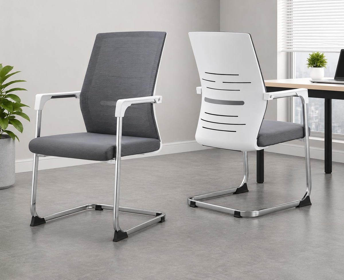 Mlu Set Of 2 Mesh Office Guest Chairs With Armrests, Ergonomic Waiting Room Chairs, Breathable Backrest, Cushioned Seat & Chrome