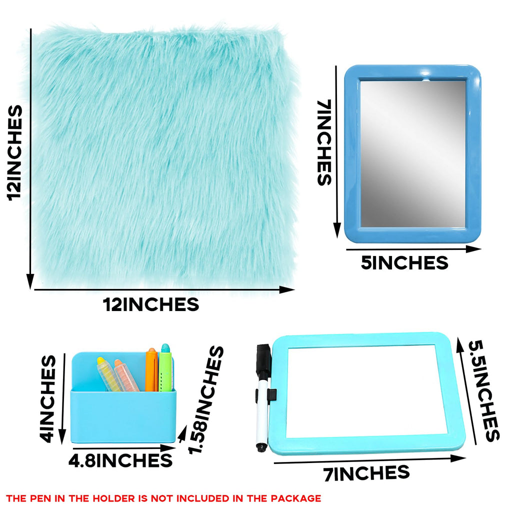 S-SNAIL-OO Locker Accessories Kit Magnetic Mirror Whiteboard Mini Rug Organizer Blue PVC