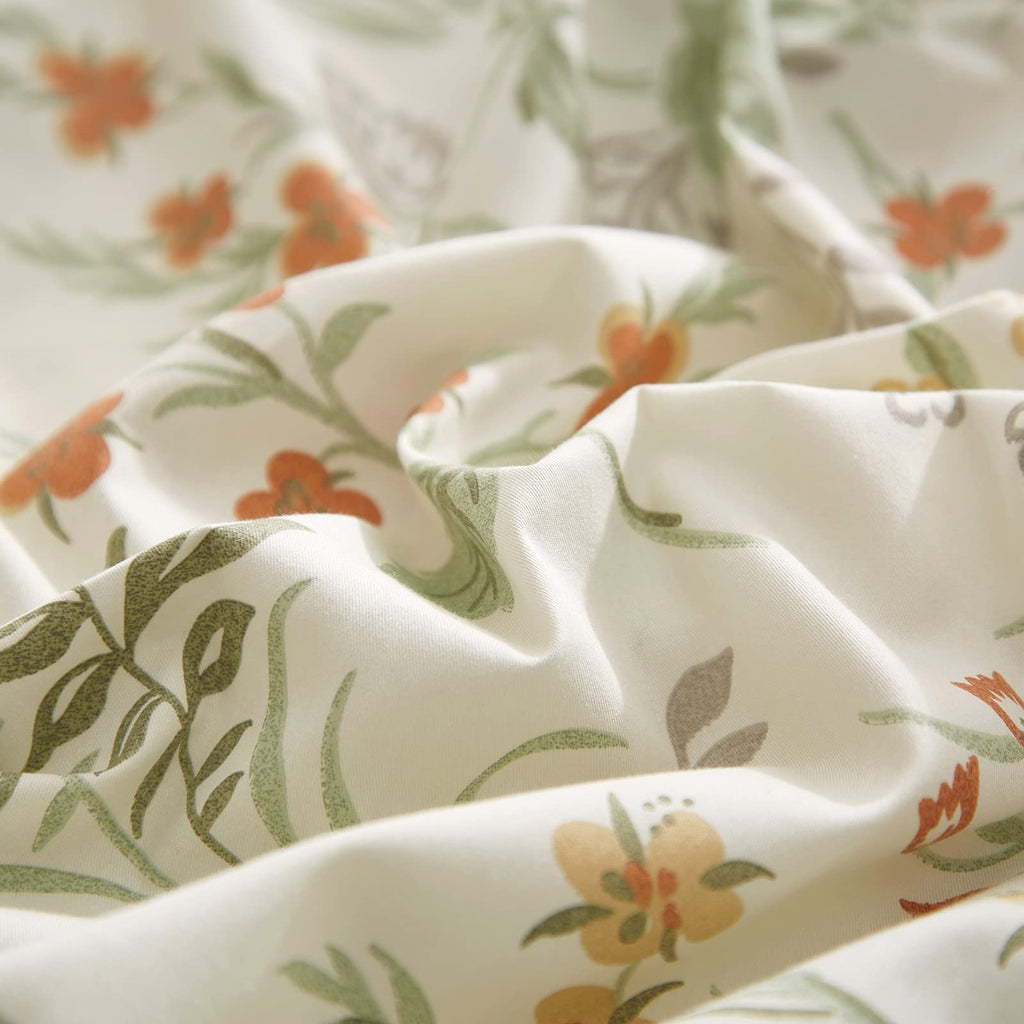 Mixinni Floral Duvet Covers Full Size Botanical Flower Leaf Printed On White Bedding Duvet Cover Set With Zipper Closure Ties Fo