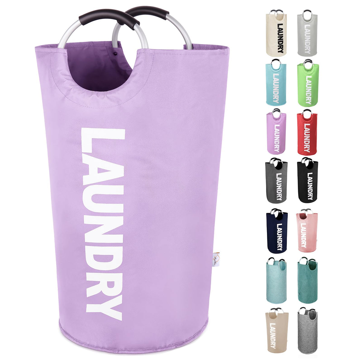 SweetMemo Large Laundry Basket, Laundry Hamper Bag with Handles, 95L Purple