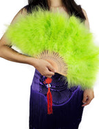 Happy Feather Handheld Marabou Feather Fan, 1920s Vintage Style Flapper Hand Fan for Costume Party and Dancing-Green