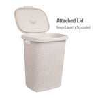 Mind Reader 50L Slim Laundry Hamper, Clothes Basket, Lid, Wicker Design, Plastic, 17.65'L X 13.75'W X 21'H, Ivory