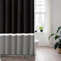 Seasonwood 84 Inch, Black White Striped With Black Tassels Modern Farmhouse Waterproof Cloth Shower Curtain Set