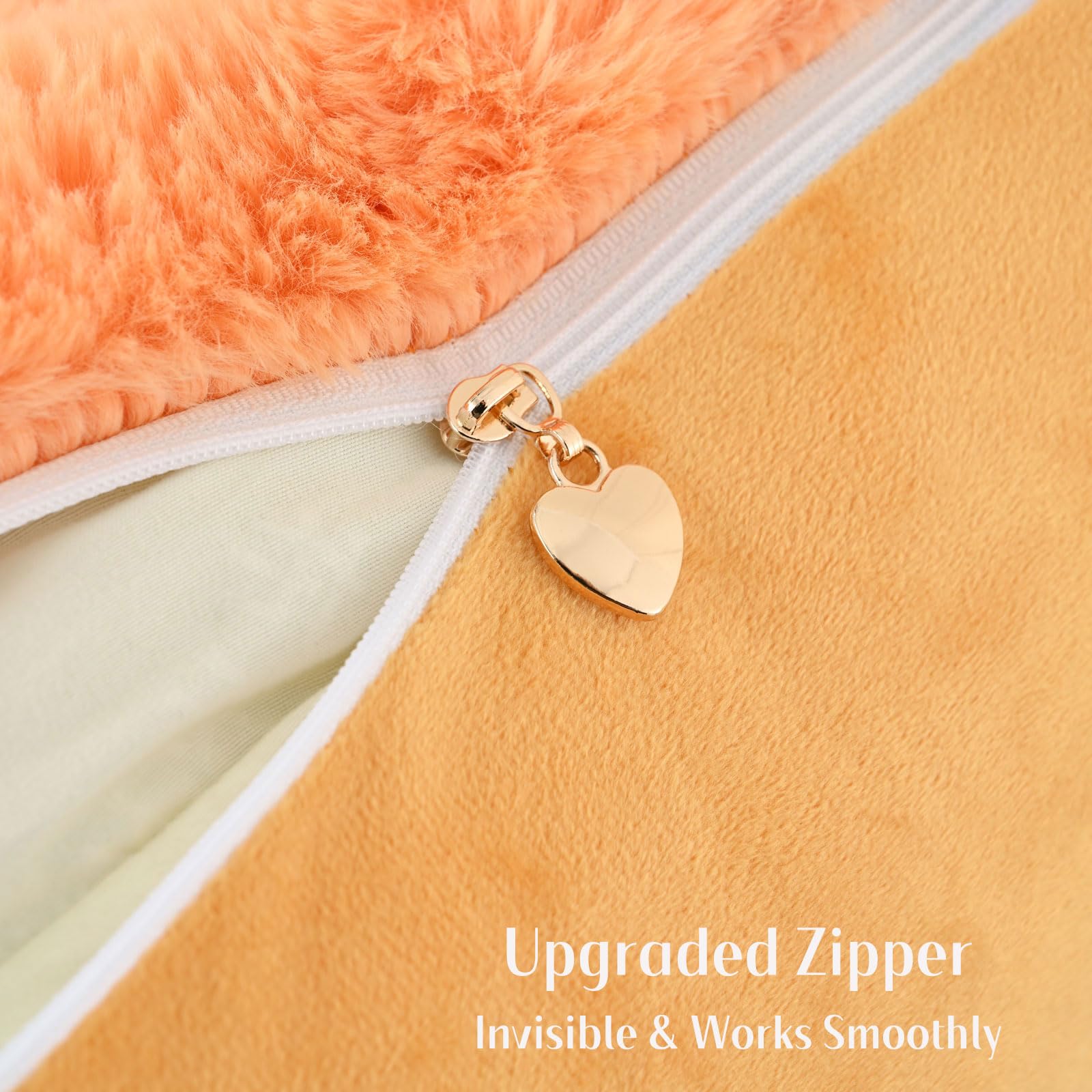 Futei Orange Decorative Throw Pillow Covers 18X18 Inch Set Of 2, Square Soft Faux Rabbit Fur Big Striped Cushion Cover,Home Deco
