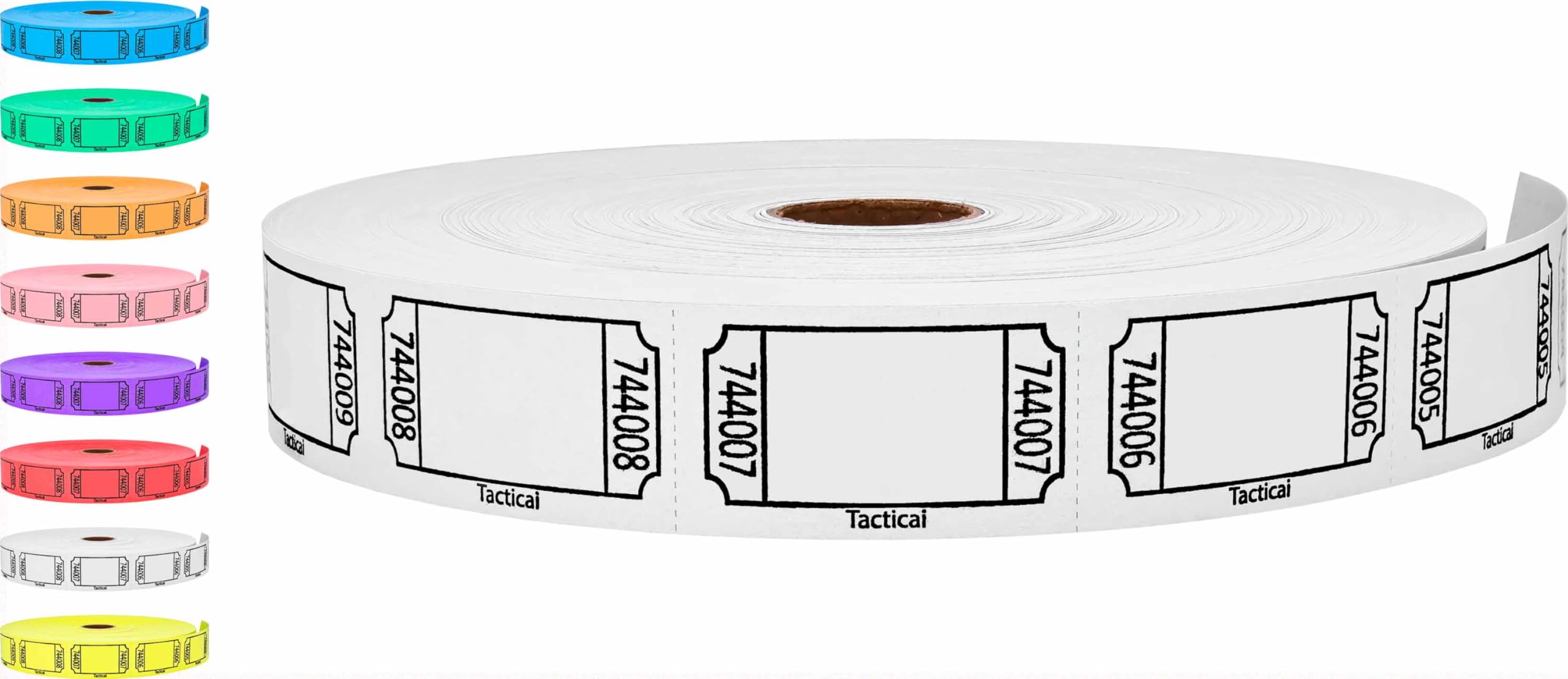 Tacticai 2000 Raffle Tickets, Blank, White (8 Color Selection), Single Roll, Ticket For Events, Entry, Class Reward, Fundraiser