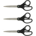 Sparco Rubber Grip Straight Scissors - 7' Overall Length - Stainless Steel - Black/Gray - 3/Bundle (25225Bd)
