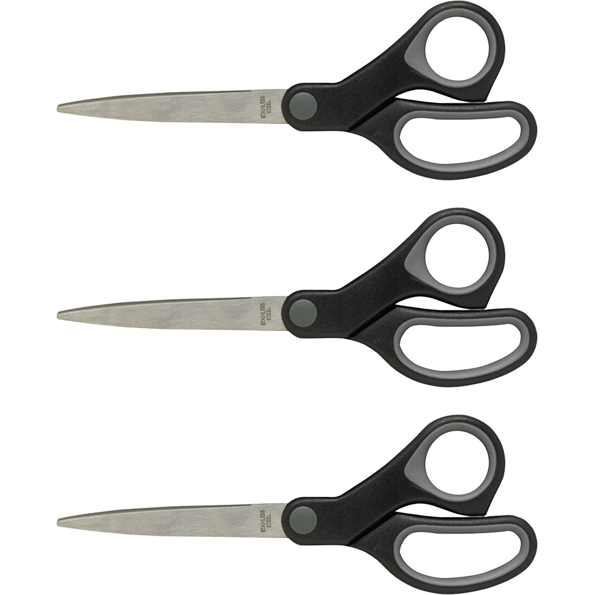 Sparco Rubber Grip Straight Scissors - 7' Overall Length - Stainless Steel - Black/Gray - 3/Bundle (25225Bd)