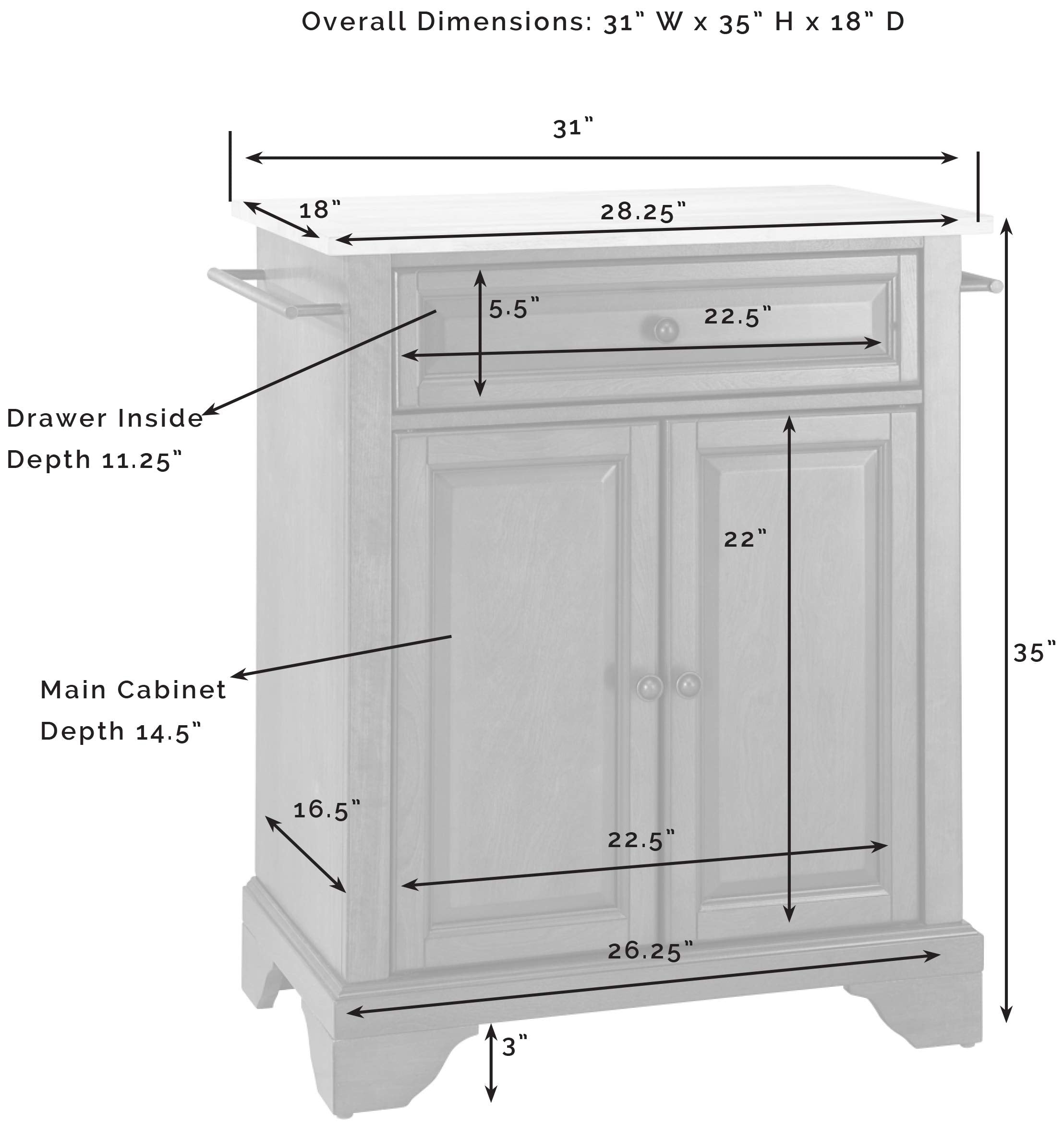 Crosley Furniture Lafayette Stone Top Small Portable Rolling Kitchen Island Storage Cart, Microwave Stand, White