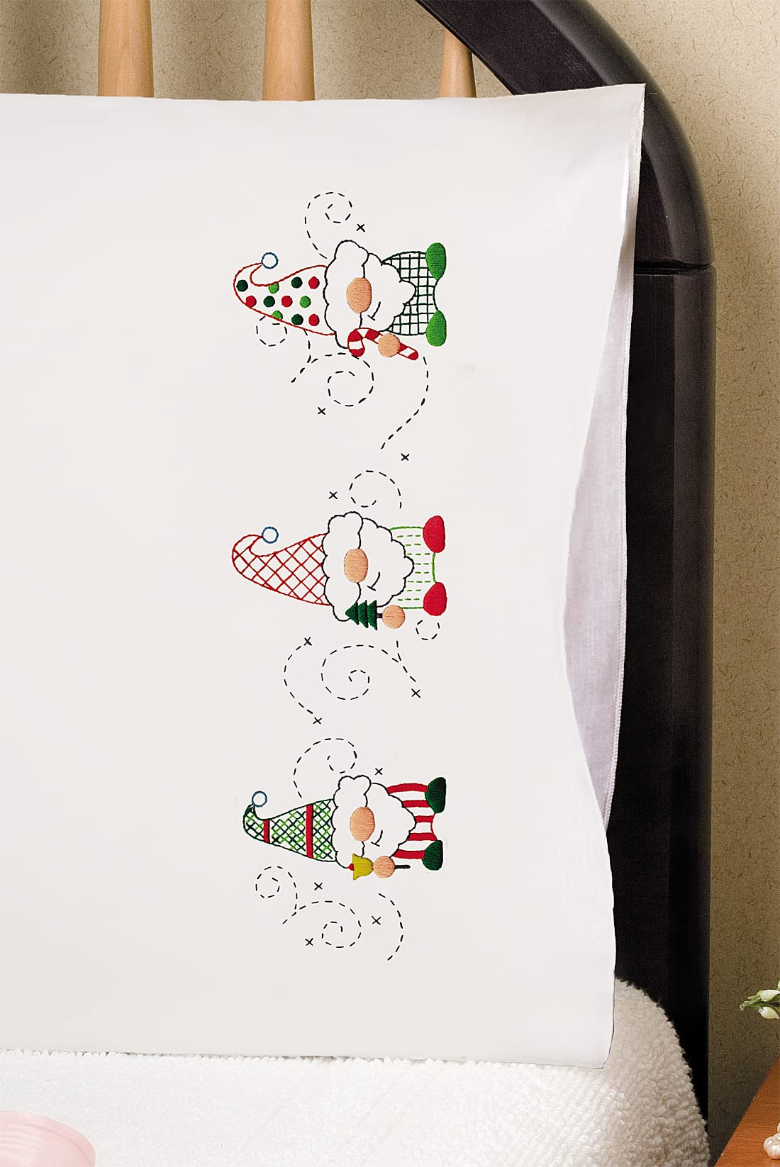 Tobin Holiday Gnomes Stamped For Embroidery Pillowcases