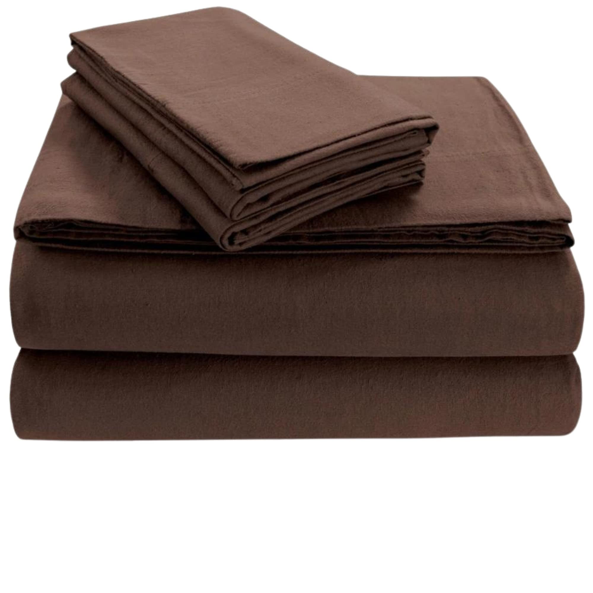 Tribeca Living Flsoedss Luxury Solid Flannel Deep Pocket Sheet Set, Cal King, Chocolate