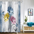 Rustic Farmhouse Shower Curtain, Farm Blue Daisy Floral Flowers and Butterfly on Country Wooden Shower Curtain for Bathroom, Tur