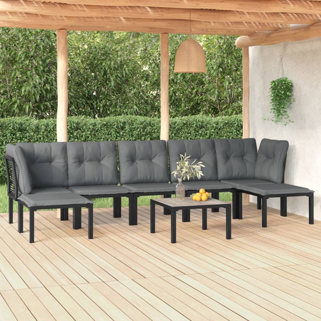 vidaXL 8 Piece Patio Lounge Set - Black and Gray - Weather-Resistant Poly Rattan with Powder-Coated Steel Frame - Includes Table and Footstool - Modern Design for Gardens and Outdoors
