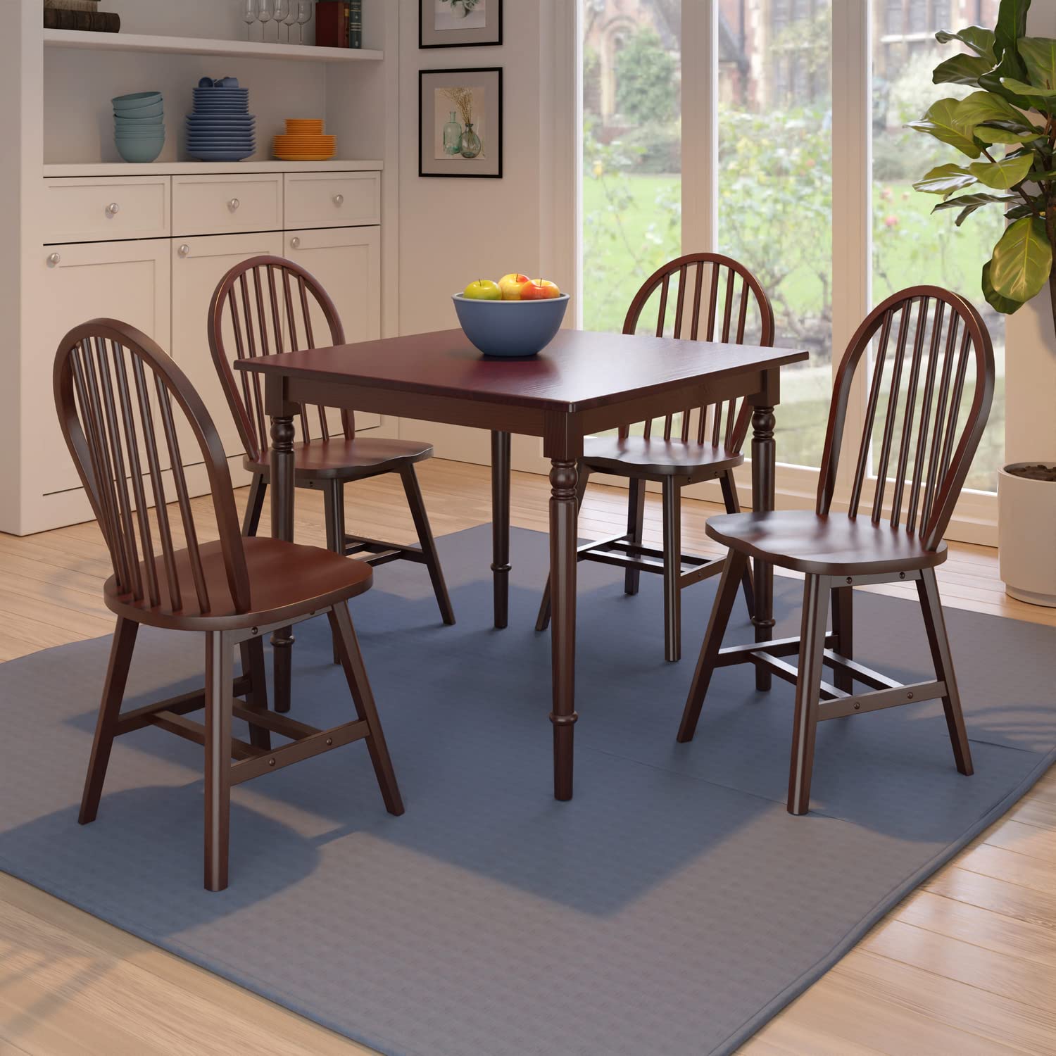 Mornay 5-Pc Dining Table with Windsor Chairs - Walnut