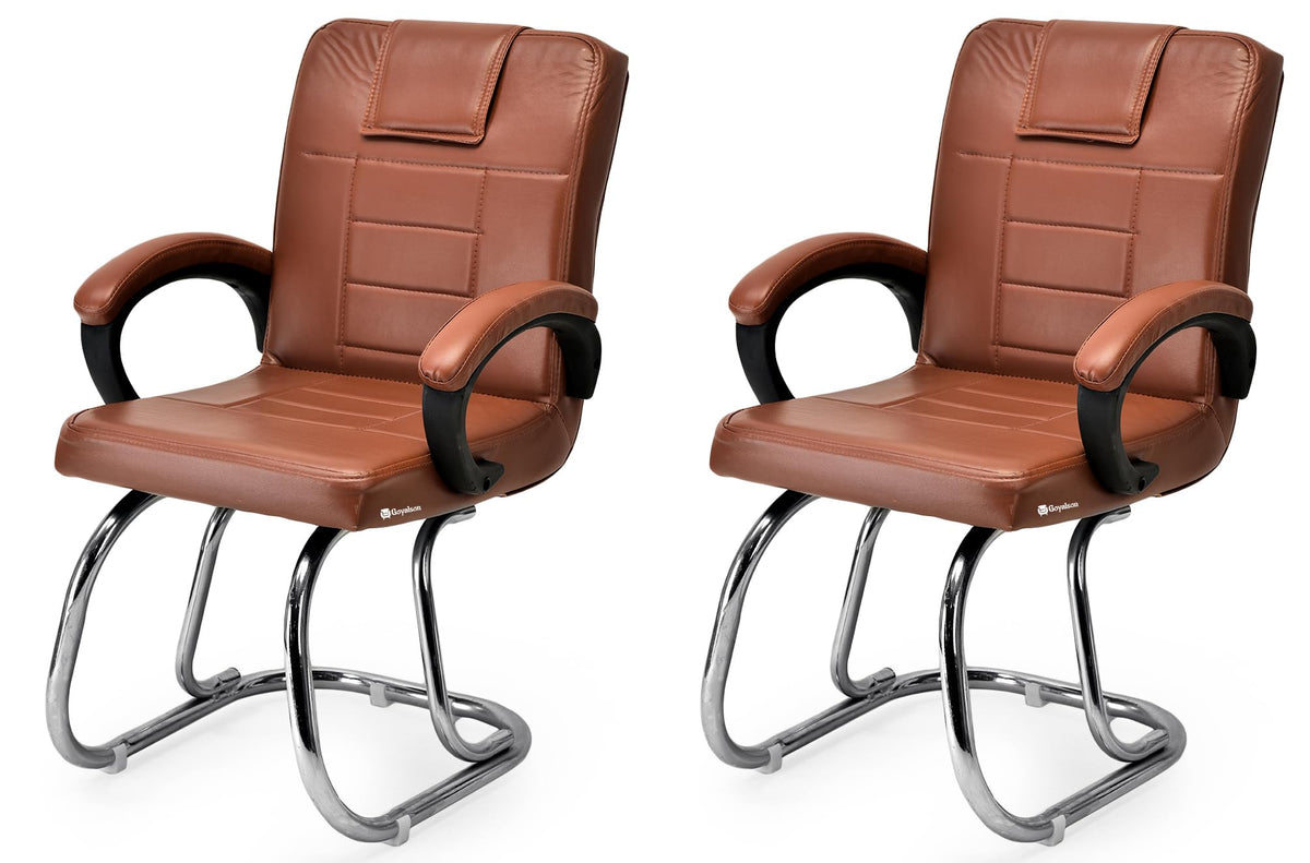 Kithania Office Chair Home Study Chair With Chrome Steel Frame And Cushioned Seat Back (2, Brown, Double Support Steel Frame)