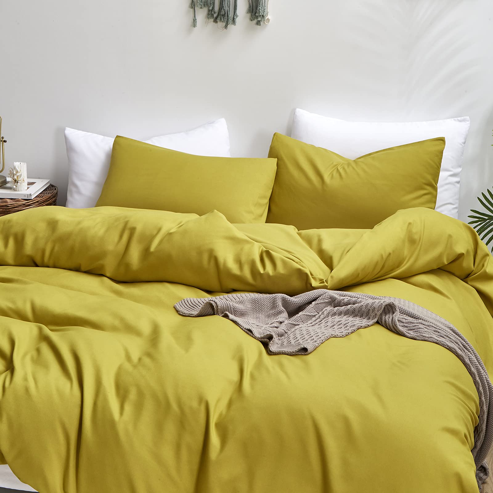 Luxlovery Chartreuse Comforter Set Queen Moss Green Bedding Comforter Set Full Modern Solid Grass Green Soft Breathable Yellowis